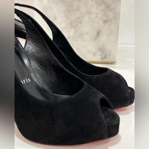 Christian Louboutin Lace Up NVP Suede Peep-Toe Pumps - Picture 4 of 13